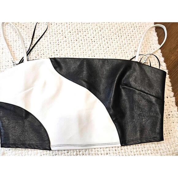 Molly Green Cropped Leather Color Block Top - Picture 2 of 7